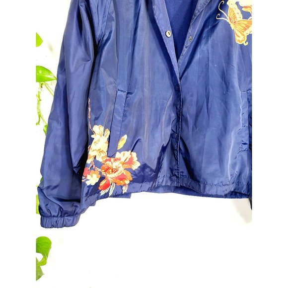 UO x SILENCE NOISE Navy Floral Satin Lightweight Windbreaker Bomber Jacket M - Picture 8 of 14